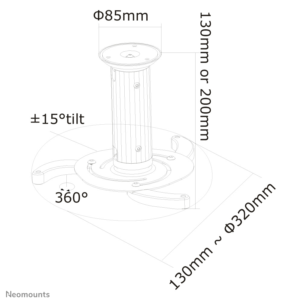 Neomounts BEAMER-C80WHITE Beamer Deckenhalterung - H 13-20 cm - volle Bewegung